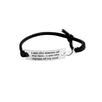 

Simple Mens Womens Long Letter Leather Titanium Steel Bracelet