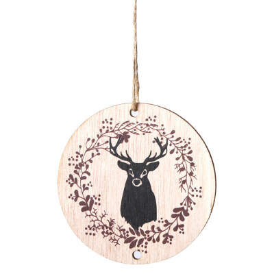 

Wooden Elk Print Pendant Slice Craft with Rope Christmas Tree Hanging Ornaments