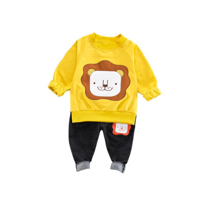 

2Pcs Children Set Boys Clothing Kids Cartoon Lion Print Cotton Sweatshirt Tops Denim Pants Boys Sets