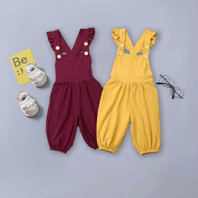 

US Newborn Baby Girl Bib Pants Fly-Sleeve Sling Sleeveless Summer Outfit Clothes
