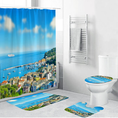 

〖Follure〗4PCS Non Slip Toilet Polyester Cover Mat Set Bathroom Shower Curtain