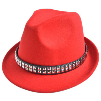 

Styles Unisex Women Men Trilby Jazz Hat Woolen Pork Pie Hat With Belt And Rivet