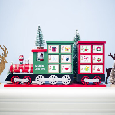 

Christmas Small Train Countdown Calendar Wooden Decor Calendar 24 Drawers Countdown Candy House Storage Box Christmas Decor