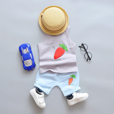 

Summer Baby Boys Clothes Casual Sleeveless Fashion Carrot Print T-shirt TopsShorts Costume Set kids clothes