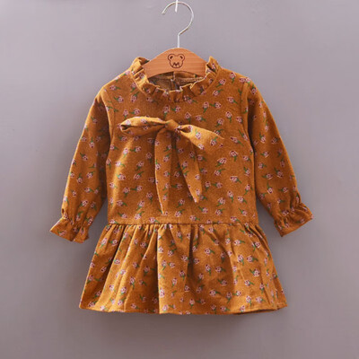 

Childrens Clothing Floral Dress New Long-sleeved Small Childrens Bow Fishtail Dress 0-3Y Lovely Newborn Baby Clothes