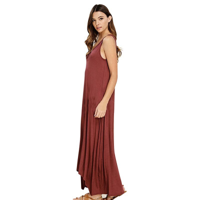 

2019 New Women Dress Vest Sling Family Summer Dress Beach Sexy Pocket Long robe femme Irregular Sleeveless Dress