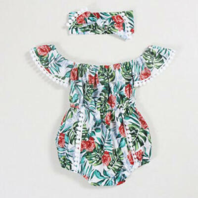 

UK Baby Girl Infant Flower Off Shoulder Romper Bodysuit Outfits Clothes Summer