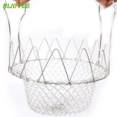 

304 Stainless Steel Food Baskets Fry Baskets Telescopic Stainless Steel Folding Chicken Fries Practical Small Fried Basket