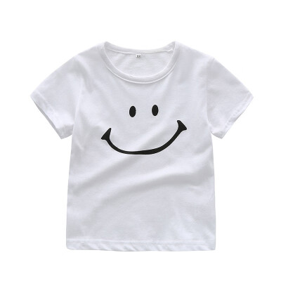 

2019 New Baby Tshirt Pure Cotton Summer Boys And Girls Baby Bottom Smiling Face Knitted Tops Short Sleeve T-shirt Popular