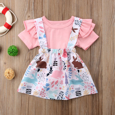 

2019 New Girls Kids Baby Brace Suspender Skirt Overalls Cartoon Pattern Tee Suspender Skirt Suit Girl Suit