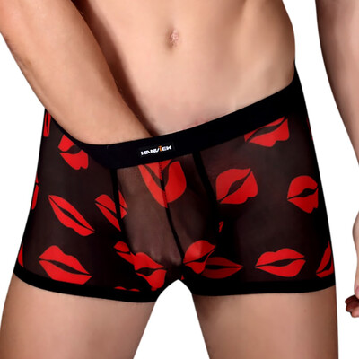 

Tailored Mens Sexy Underwear Sports Underwear Lips Printed Underwear