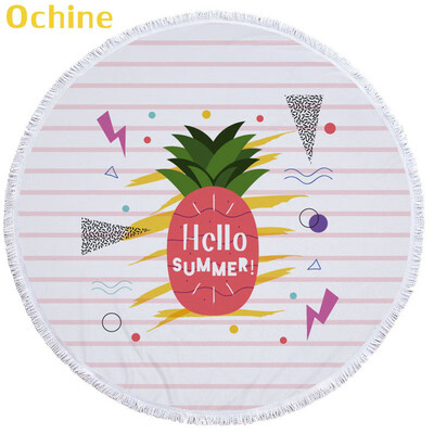 

OCHINE 150cm Summer Swimming Bath Towel Pineapple Pattern Round Microfiber Fringed Beach Towel Mat Carpet Blanket Shooting Props