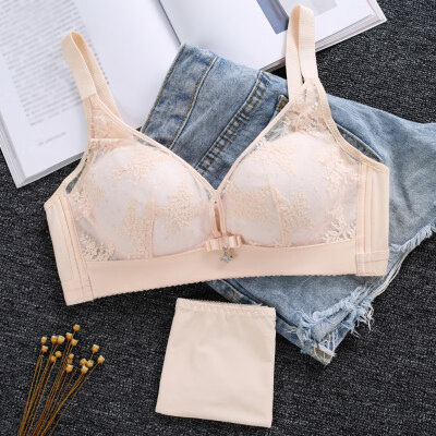 

New style underwear French retro flower sexy lace hook flower half cup gather no steel ring comfortable underwear bra set