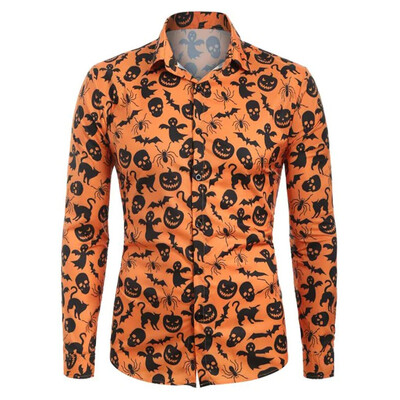 

Tailored Mens Autumn Fashion Casual Halloween Printed Long-sleeved Top Blouse Shirt