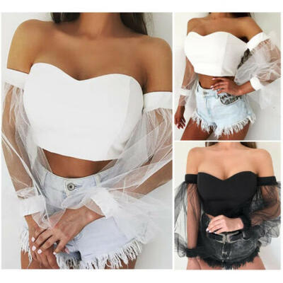 

Lolita Girls Puff Long Sleeve Blouse Women Elegant Off Shoulder Tops T-shirt
