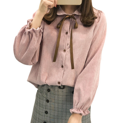 

fashion sweet women blouse autumn long sleeve ladies tops Corduroy bow tie casual women clothing