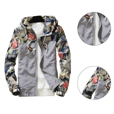 

Floral Jacket Autumn Mens Hooded Jackets Slim Fit Long Sleeve Homme Trendy Windbreaker Coat