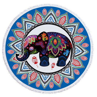 

OCHINE Diameter 150cm Summer Swimming Bath Towel Elephant Pattern Round Microfiber Fringed Mat Carpet Blanket Shooting Props