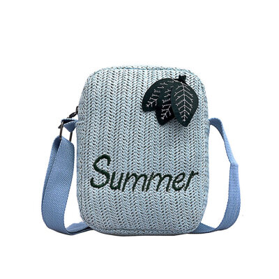 

Fashion Summer New Leaves Decor Straw Rattan Shoulder Bag Women Girl Rattan Woven Crossbody Bag Phone Bag Summer Beach Bag