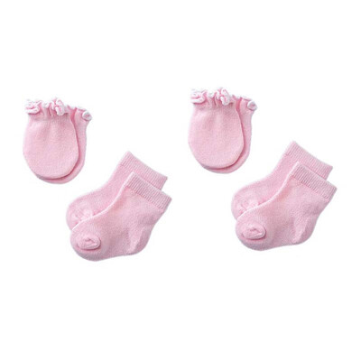 

New Cotton Infant Baby Socks Lace Anti-Scratch Gloves Socks Blue Pink 4pair two Pairs Gloves Two Pairs Socks