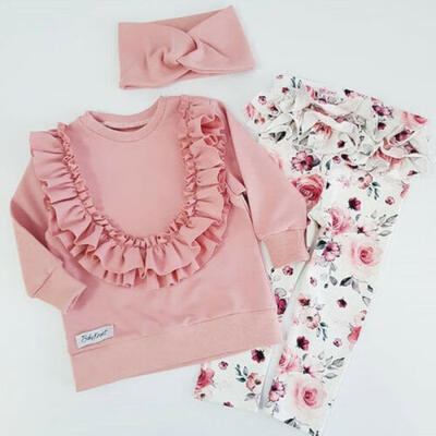 

Flower Infant Baby Girls Kids Outfit Ruffle Tops Fills Pants Trousers Clothes US