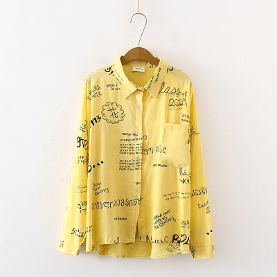 

Fashion Character Printed Blouse Women Graffiti Blouses Streetwear Turn Down Collar Long Sleeve Cotton Loose Shirt