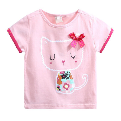 

Baby T-shirt for Girls Summer Kids Girl Baby Short Sleeve Cotton Cartoon Cat Pattern Tees Shirts Children T-shirt Tops Clothes