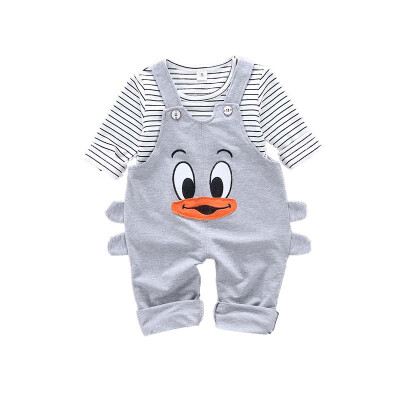 

Baby Clothes Set New Children Striped Long Sleeve TopCartoon Duckling Bib Set Baby Girls Clothing Two-piece Suit 1-4T