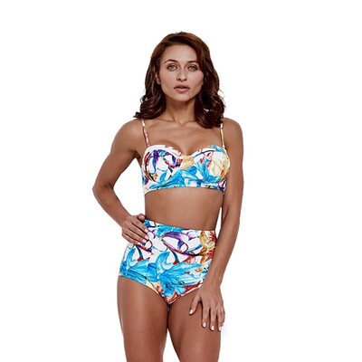 

Women Tankini Printed High Waist Bikini 2019 Swimwear Lady Underwire Padded Bra Swimsuit Beach Suit Womens Swimming Suit