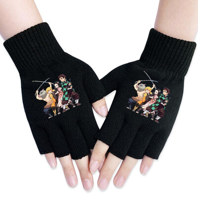 

lunanana Anime Demon Slayer Kimetsu no Yaiba Gloves Japanese Anime Cosplay Gloves Half Finger Gloves