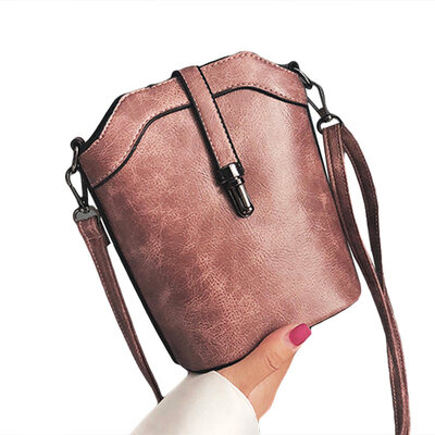 

Vintage Women Solid Color Faux Leather Crossbody Shoulder Pouch Small Bucket Bag
