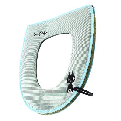 

Cartoon Cat Warm Leather Velvet Toilet Cover Seat Lid Pad Zipper Cartoon Style Bathroom Winter Mat