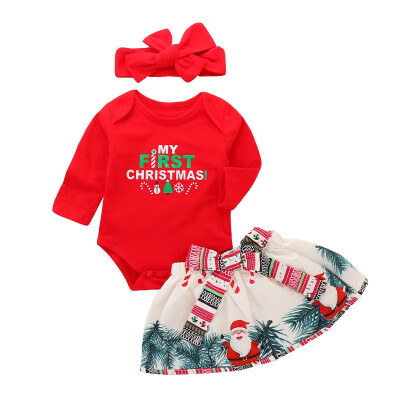 

Baby Girls Christmas Clothing Set New Infant Costume Girls JumpsuitsSkirtHeadband 3pcs Suit Baby Clothing 0-18M