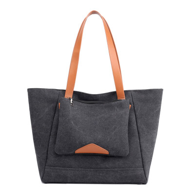 

2PcsSet Large Capacity Women Casual Canvas Zip Tote Shoulder Handbag Clutch Bag