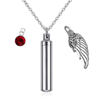 

Cremation Jewelry Urn Necklace for Ashes with Angel Wing Charm & Cylinder Eternity Stainless Steel