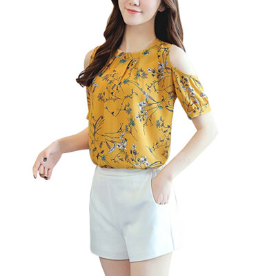 

Women Chiffon Blouse O-Neck Floral Print Off The Shoulder Fashion Women Blouses 2017 New arrival Women Clothes Shirts