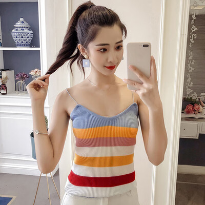 

Korean Version Of The Color Stripes Sexy Fresh Color Strip Knit Camisole Bottoming Vest