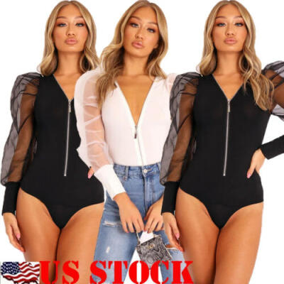 

Hot Women See-through Sheer Mesh Blouse Puff Long Sleeve T-shirt Tops Shirts New