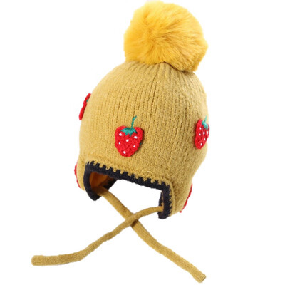 

5 Colors Cute Baby Hat with Strawberry Knitted Winter Bonnet Infant Baby Cap Solid Kids Hats for Boys Girls 6-24M