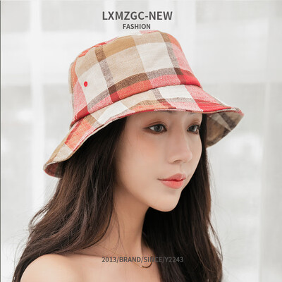 

Womens New Hat Korean Version Big Lattice Baitie Fishermans Hat Outdoor Sunscreen&Sunshade in Spring&Summer