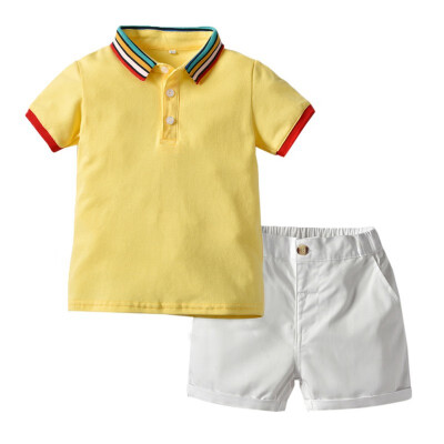 

Baby Boys Clothes Summer Boy Rainbow Collar Clothing Set 2pcs Set Bebe Gentleman Shirt Shorts Clothes For Boys 0-5Y