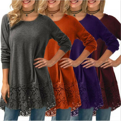

Womens Plus T-Shirt Long Sleeve Casual Loose Shirt Mini Dress Sundress -3XL