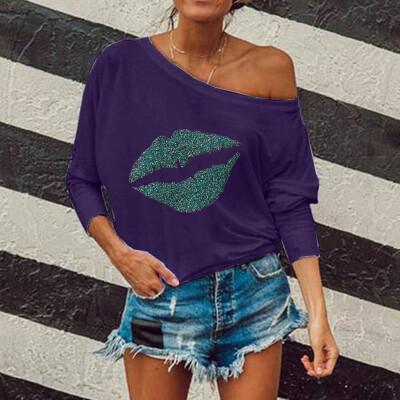 

Tailored Women Fashion Sexy Lips Print Long-sleeved Hoodie Sweatshirt Tops Blouse