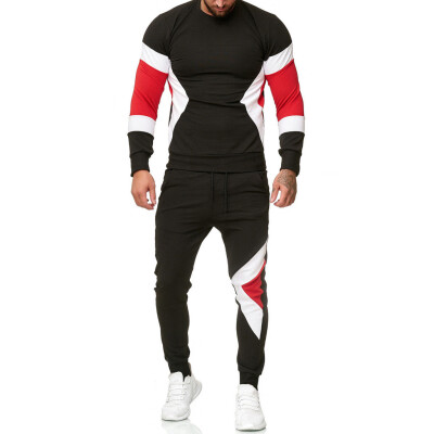 

Toponeto Mens Autumn Winter Patchwork Sweatshirt Top Pants Sets Sports Suit Tracksuit