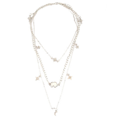 

New Fashion Women Fine Diamond Hexagram Star Moon Crystal Elephant Multilayer Chain Necklace Choker Necklace Jewelry Gifts