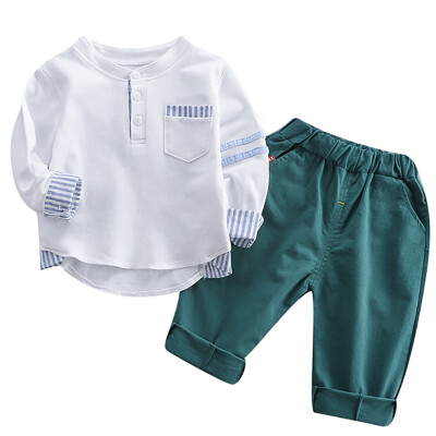 

Autumn Children Baby Boys Cute Casual Long Sleeve Striped Print T-shirt Blouse TopsPants Trouser Set