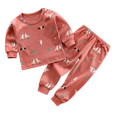 

Autumn Sleepwear Pajamas Baby Kids Girls Boys Cartoon Print Outfits Set Long Sleeve Blouse TopsPants Sleepwear Pajamas