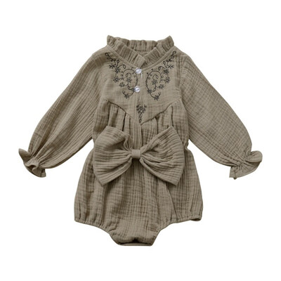 

Autumn Winter Baby Girls Long Sleeve Rompers Bow Embroidered Solid Color Cute One-Pieces Jumpsuit Triangle Rompers For Baby