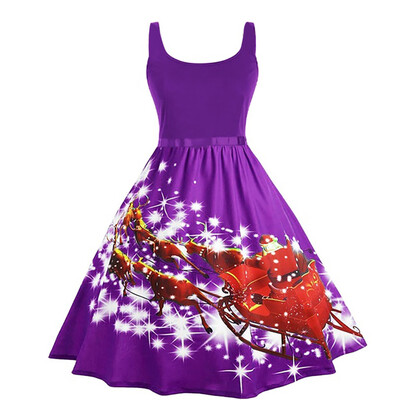 

Tailored Women Vintage Sleeveless Christmas Print Housewife Evening Party Prom Dress
