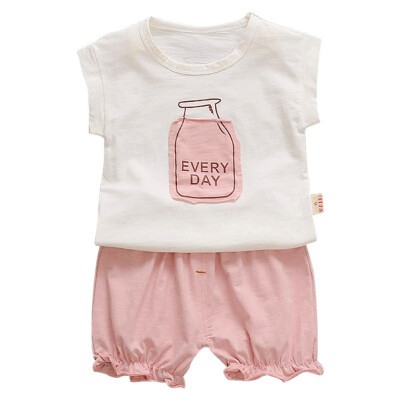 

Summer new baby girls clothes short sleeve suit childrens clothing thin two-piece suit